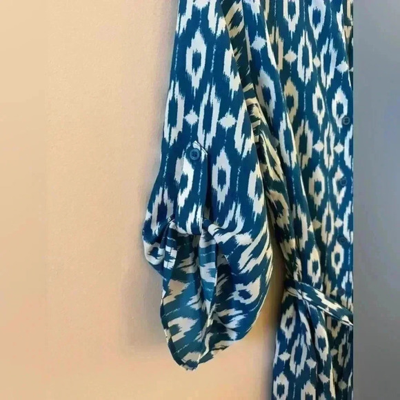 Anthropologie Maeve Frequencies Blue White Ikat Oversized Shirt Mini Dress Small - Picture 8 of 10